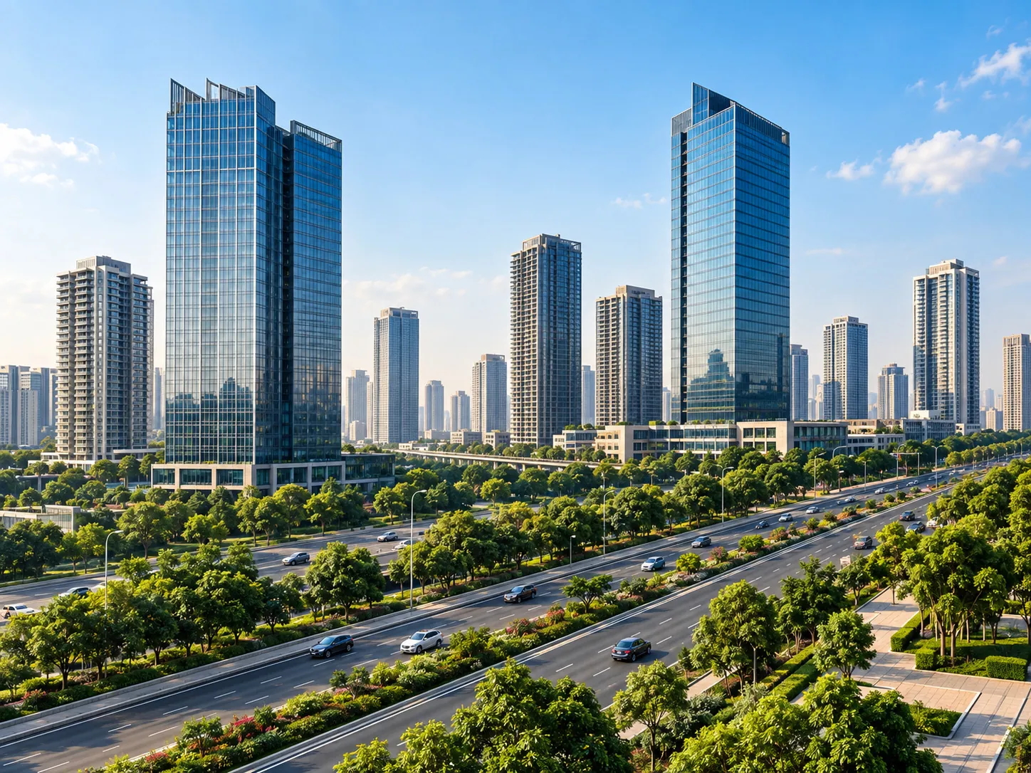 Gurugram skyline and major road infrastructure