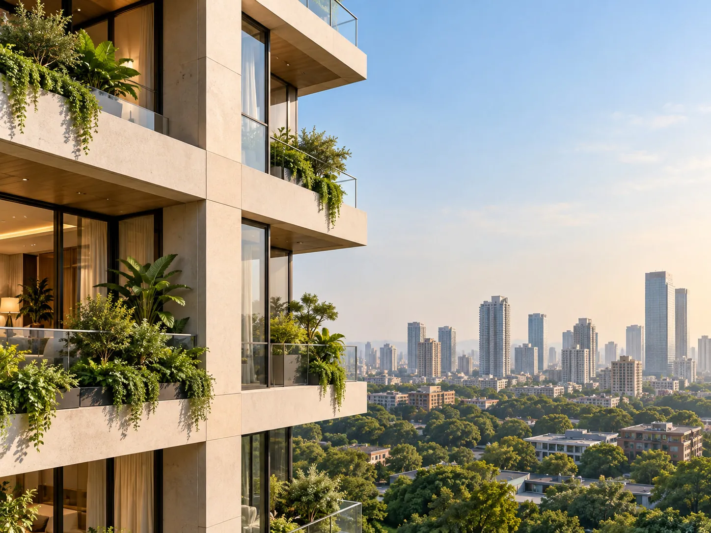 Contemporary residential architecture overlooking the Gurugram skyline