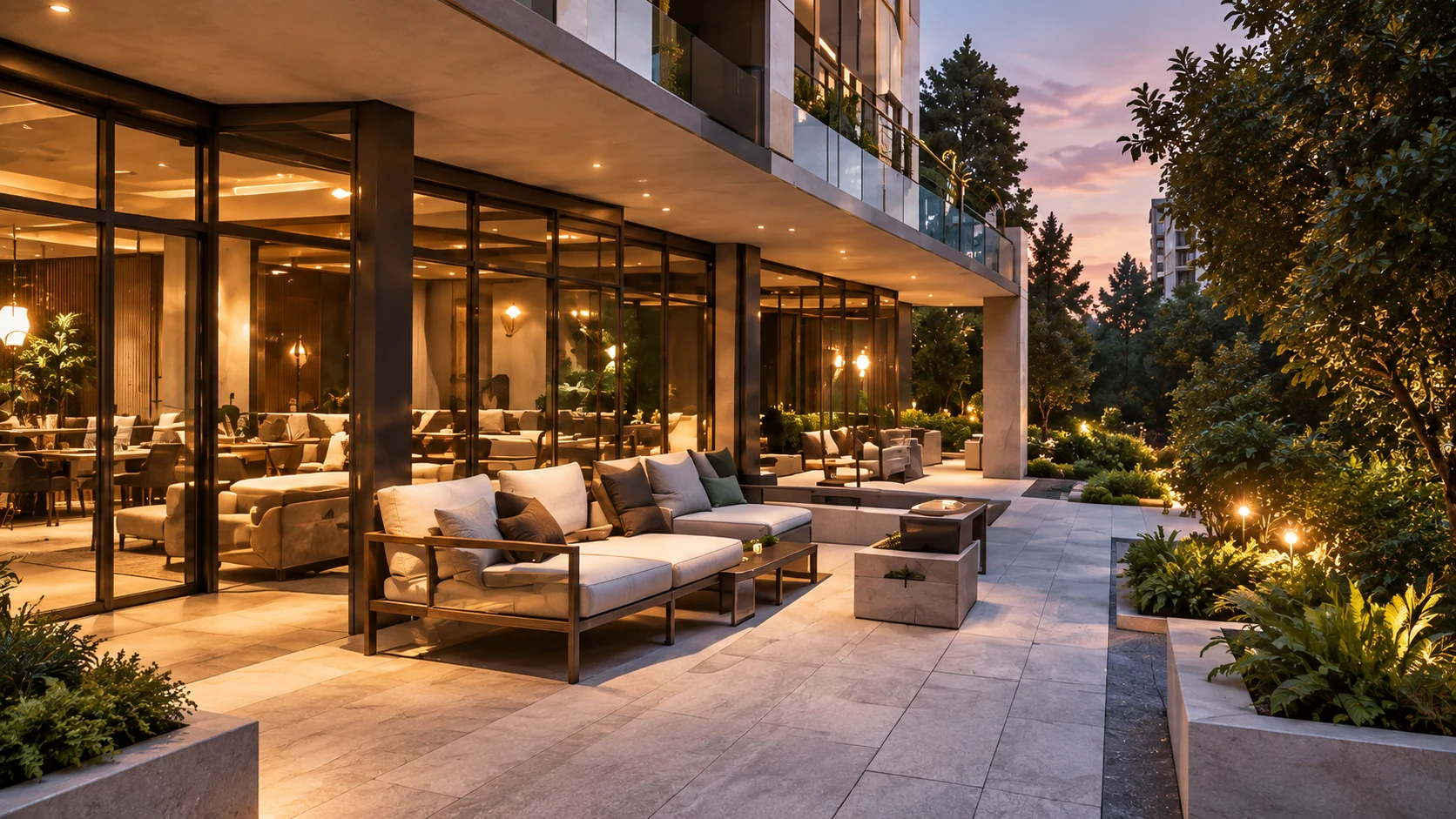 Premium landscaped residential lounge and outdoor living area at Cocoa County